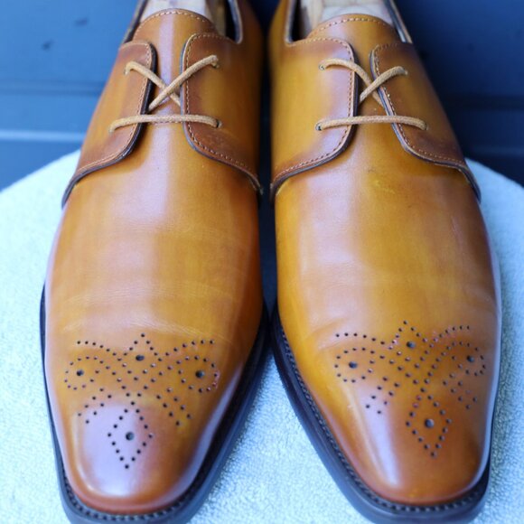 SALE - Maison Forte 9.5-M Cognac Burnished Mens Oxford Dress Shoes - Picture 6 of 13